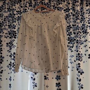 White Blouse with Black Hearts